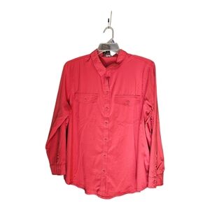 Eddie Bauer XXL NWT Button Down Shirt Coral Red Office Long Sleeve Hiking WS69